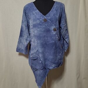 Cottonseed Wear Asymmetrical Top Womens Size Small Chambray Lagenlook Blue
